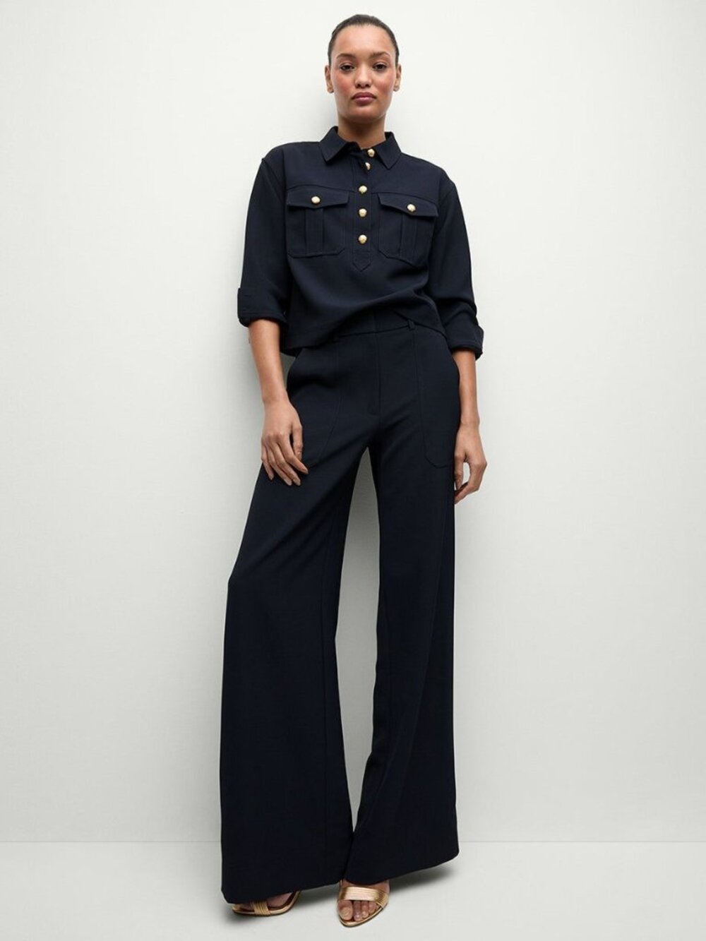 Veronica Beard Colvin Top Cole Wide Leg Pant Navy Set 0/2 NWOT